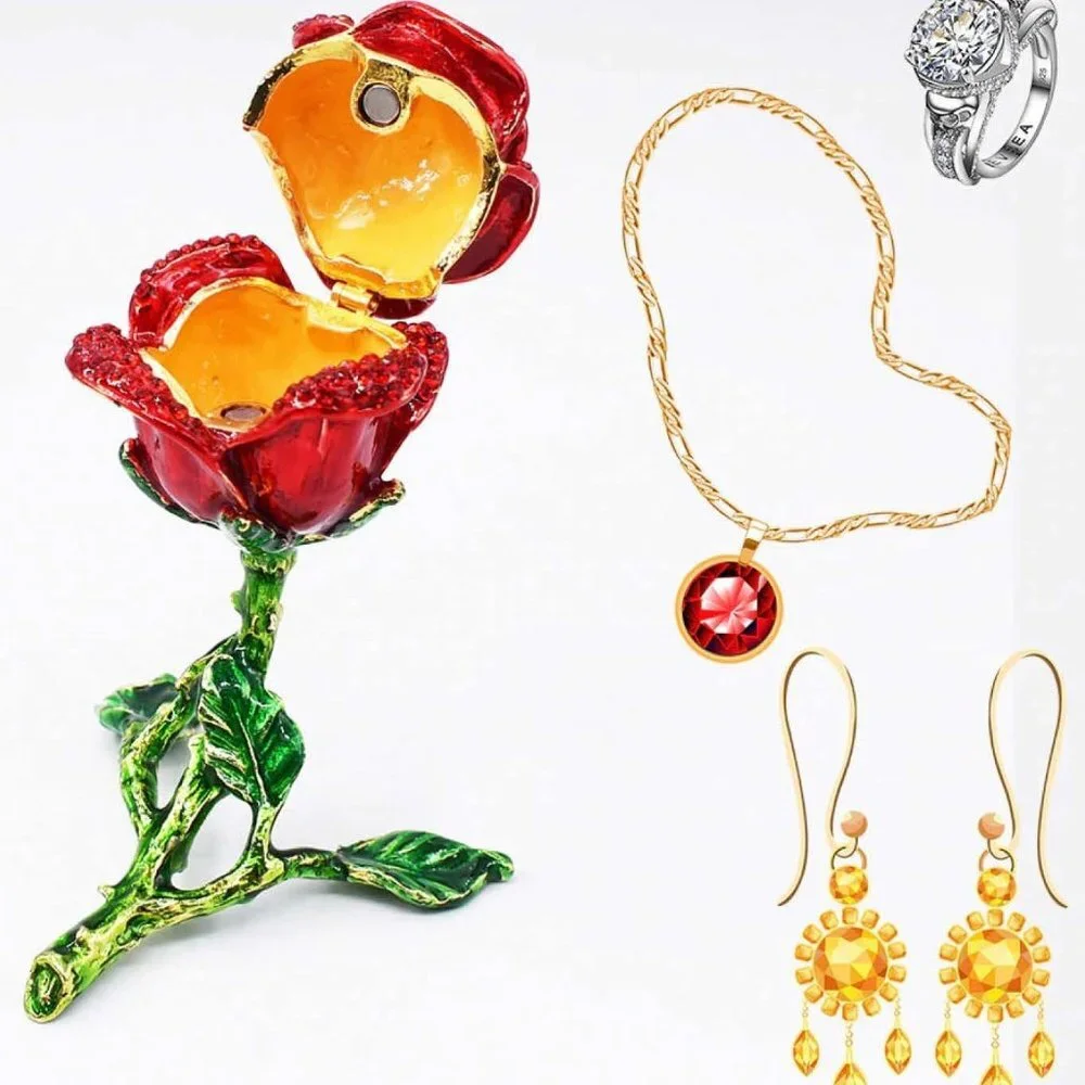 Enamel & Austrian Crystal Rose Ring Gift Box